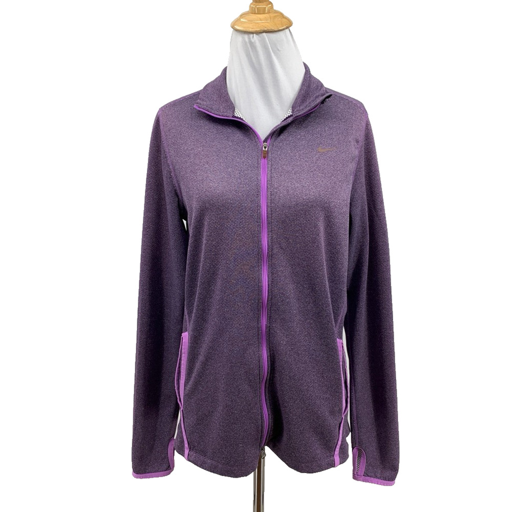 Nike Jacket Womens L Large Violet Dri Fit Full Zip ThumbHoles Heathered Athletic